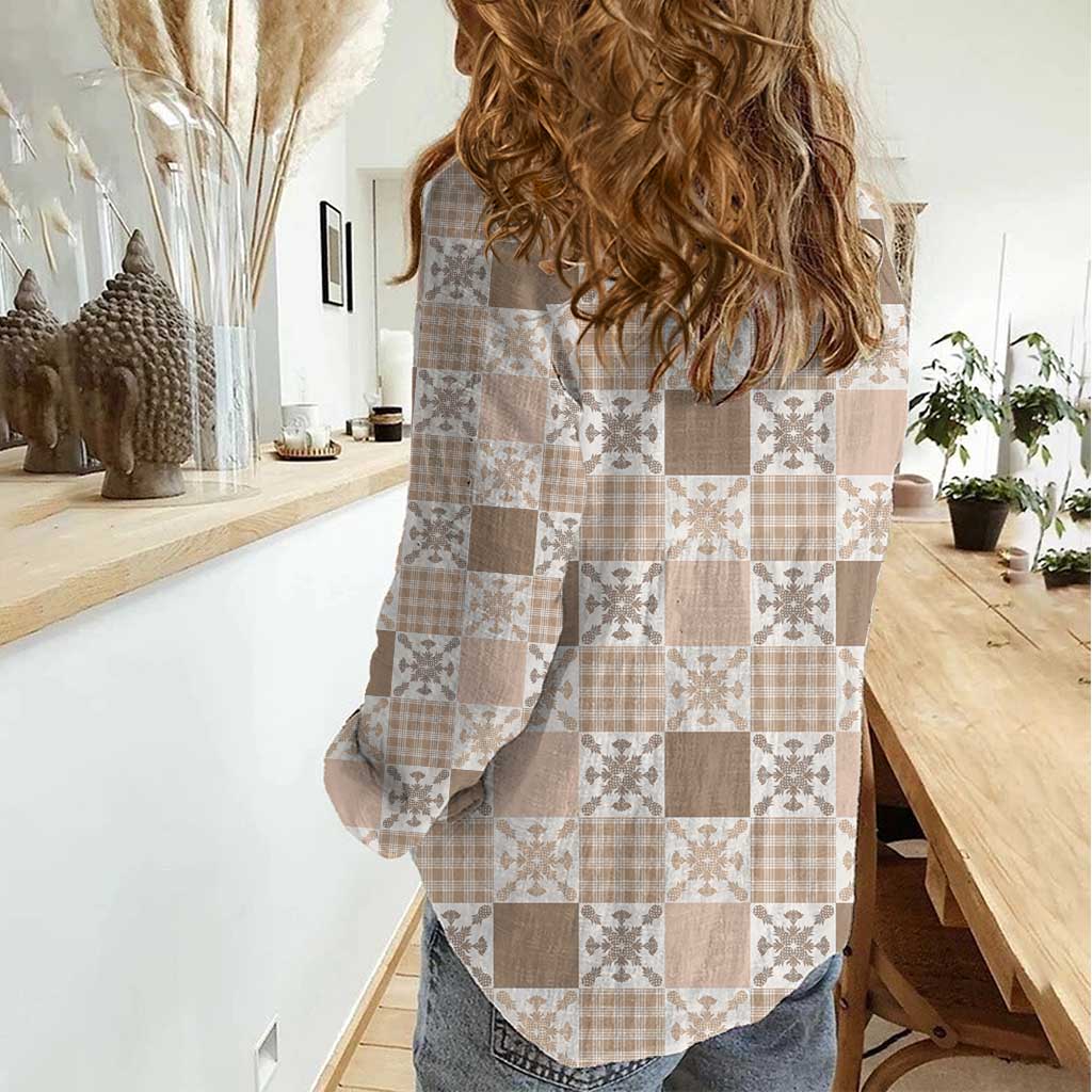 Hawaiian Palaka Quilt Pattern Women Casual Shirt Hawaii Culture Pineapple - Polynesian Pride
