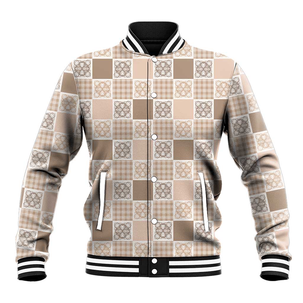 Hawaiian Palaka Quilt Pattern Baseball Jacket Hawaii Culture Tropical Flowers Mix - Polynesian Pride