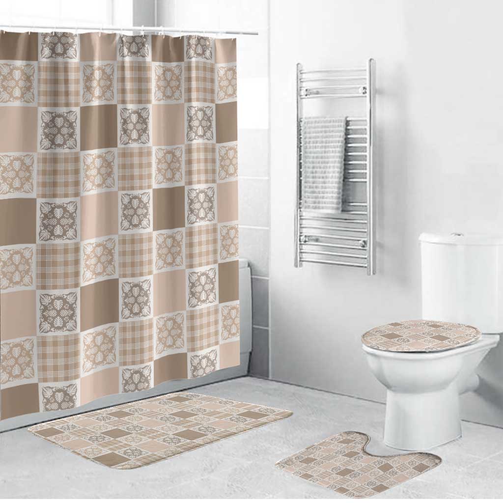 Hawaiian Palaka Quilt Pattern Bathroom Set Hawaii Culture Tropical Flowers Mix - Polynesian Pride