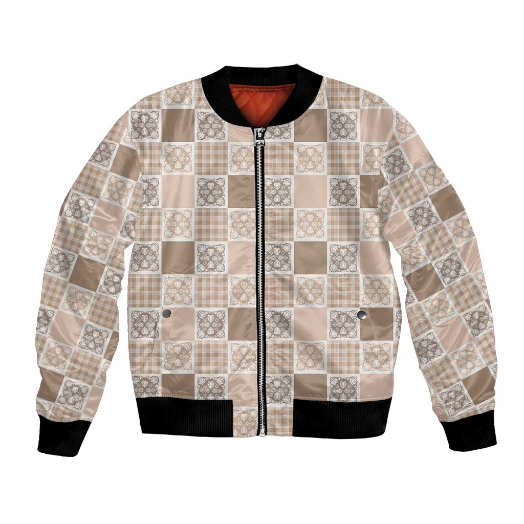 Hawaiian Palaka Quilt Pattern Bomber Jacket Hawaii Culture Tropical Flowers Mix - Polynesian Pride