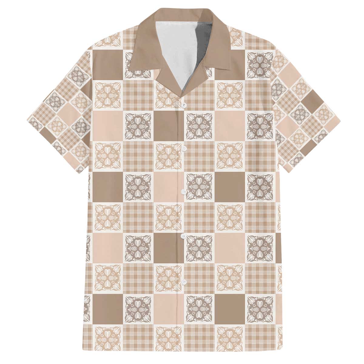 Hawaiian Palaka Quilt Pattern Family Matching Off The Shoulder Long Sleeve Dress and Hawaiian Shirt Hawaii Culture Tropical Flowers Mix - Polynesian Pride