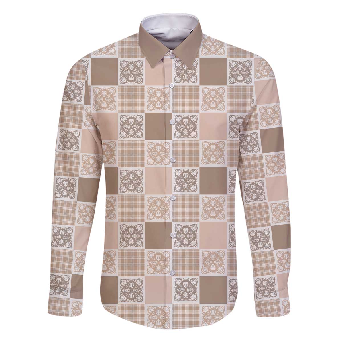 Hawaiian Palaka Quilt Pattern Family Matching Off The Shoulder Long Sleeve Dress and Hawaiian Shirt Hawaii Culture Tropical Flowers Mix - Polynesian Pride