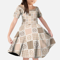 Hawaiian Palaka Quilt Pattern Family Matching Short Sleeve Bodycon Dress and Hawaiian Shirt Hawaii Culture Tropical Flowers Mix - Polynesian Pride