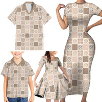 Hawaiian Palaka Quilt Pattern Family Matching Short Sleeve Bodycon Dress and Hawaiian Shirt Hawaii Culture Tropical Flowers Mix - Polynesian Pride
