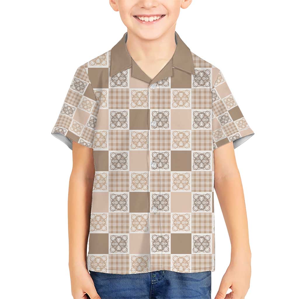 Hawaiian Palaka Quilt Pattern Kid Hawaiian Shirt Hawaii Culture Tropical Flowers Mix - Polynesian Pride