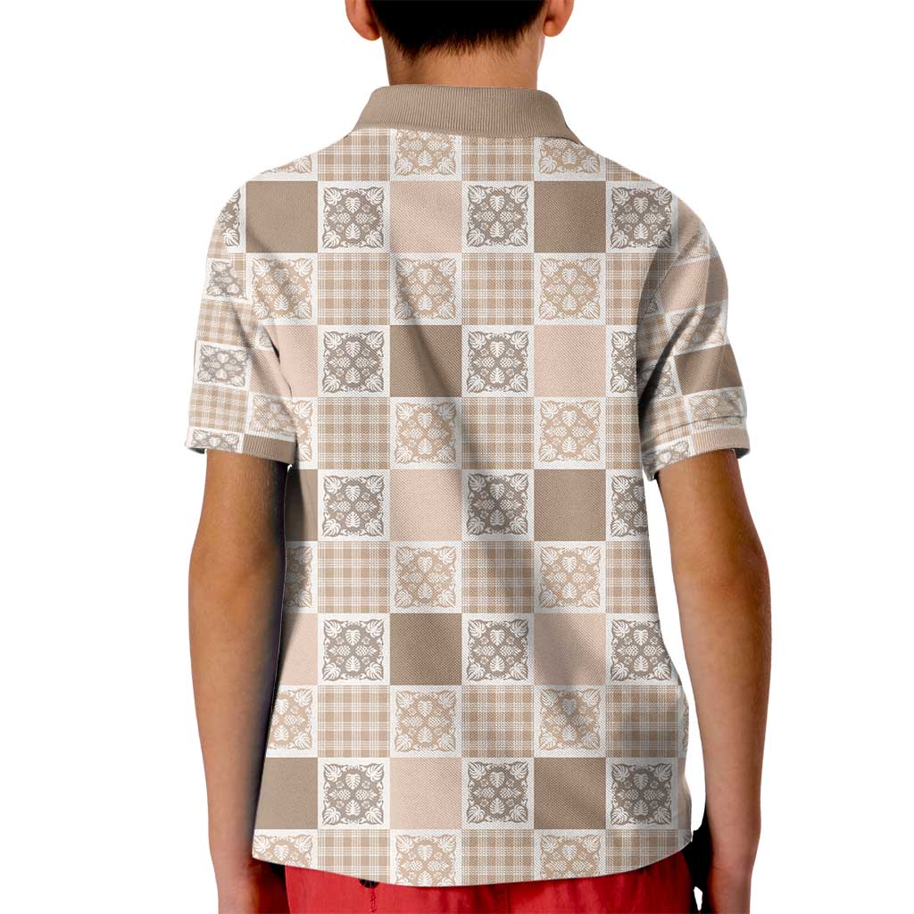 Hawaiian Palaka Quilt Pattern Kid Polo Shirt Hawaii Culture Tropical Flowers Mix - Polynesian Pride