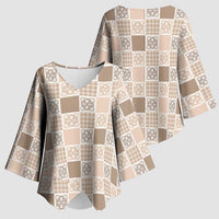 Hawaiian Palaka Quilt Pattern Kimono Sleeve Blouse Hawaii Culture Tropical Flowers Mix - Polynesian Pride