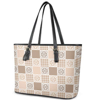 Hawaiian Palaka Quilt Pattern Leather Tote Bag Hawaii Culture Tropical Flowers Mix - Polynesian Pride