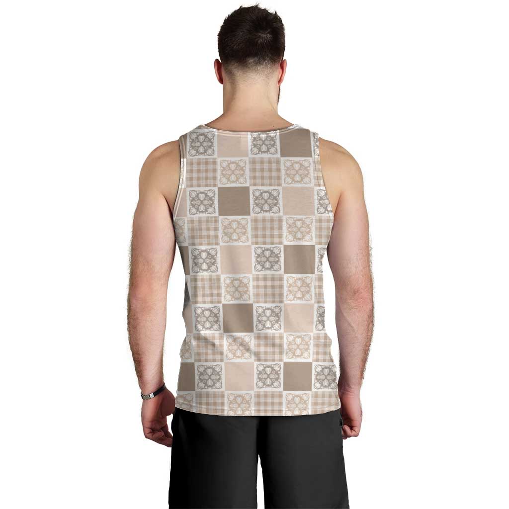 Hawaiian Palaka Quilt Pattern Men Tank Top Hawaii Culture Tropical Flowers Mix - Polynesian Pride