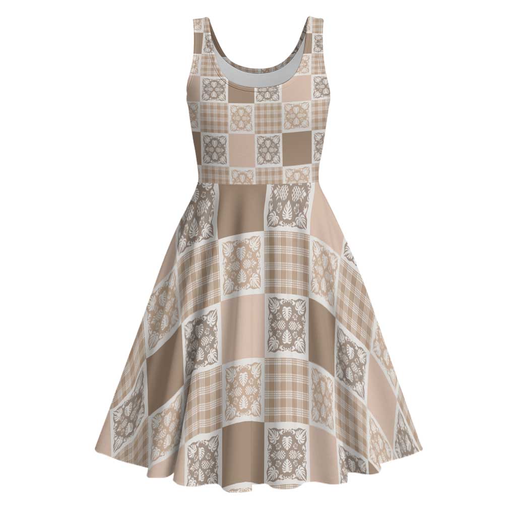 Hawaiian Palaka Quilt Pattern Midi Dress Hawaii Culture Tropical Flowers Mix - Polynesian Pride