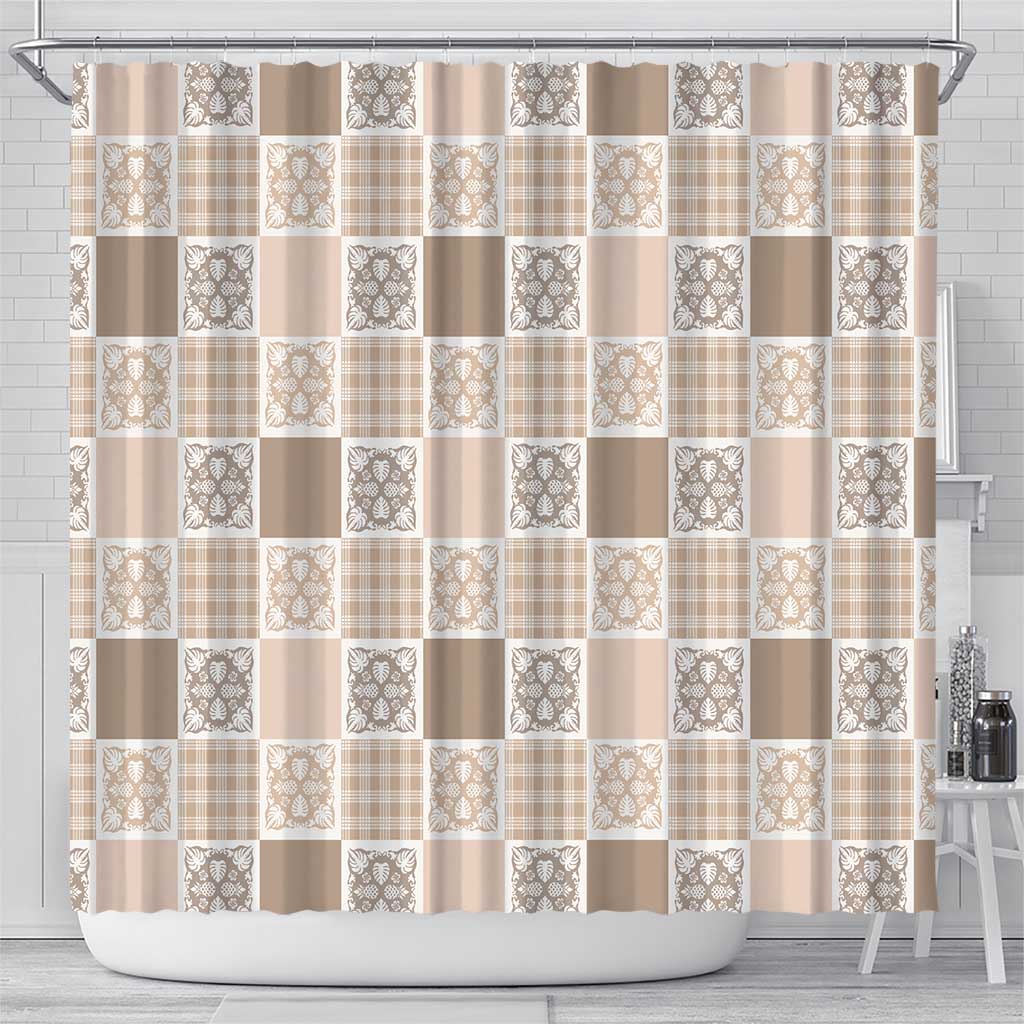 Hawaiian Palaka Quilt Pattern Shower Curtain Hawaii Culture Tropical Flowers Mix - Polynesian Pride