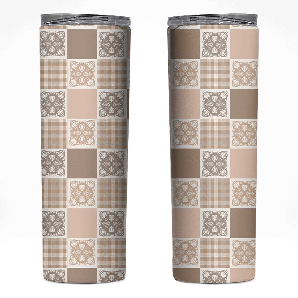 Hawaiian Palaka Quilt Pattern Skinny Tumbler Hawaii Culture Tropical Flowers Mix - Polynesian Pride