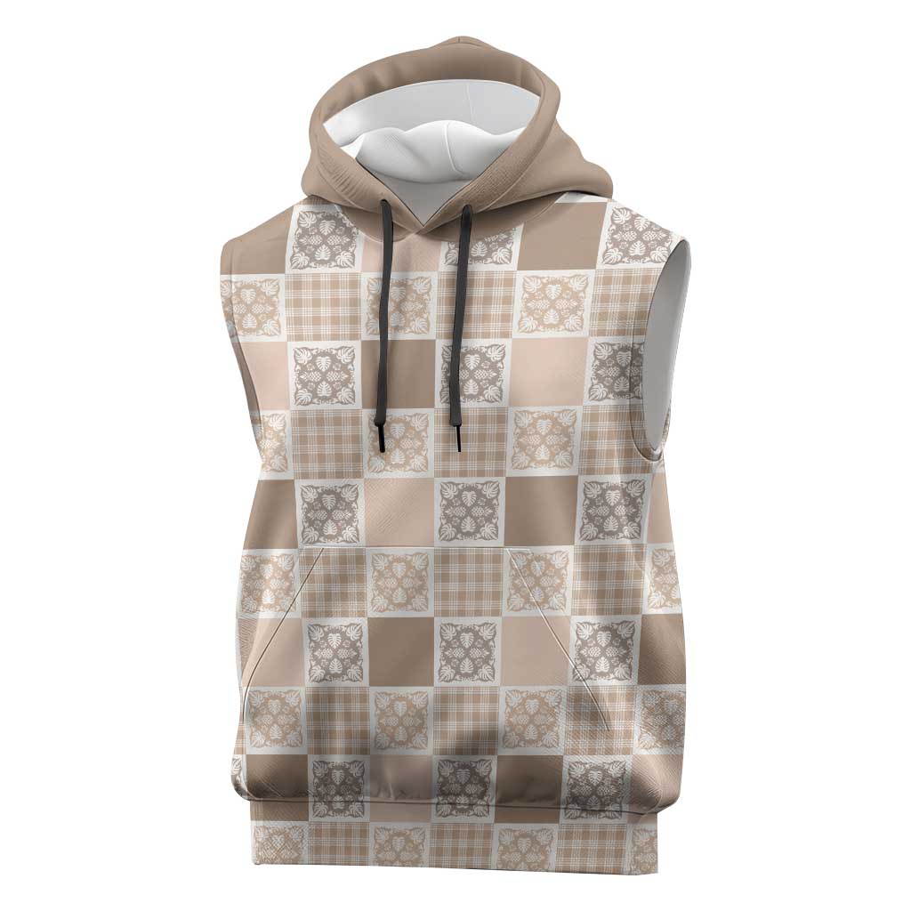 Hawaiian Palaka Quilt Pattern Sleeveless Hoodie Hawaii Culture Tropical Flowers Mix - Polynesian Pride