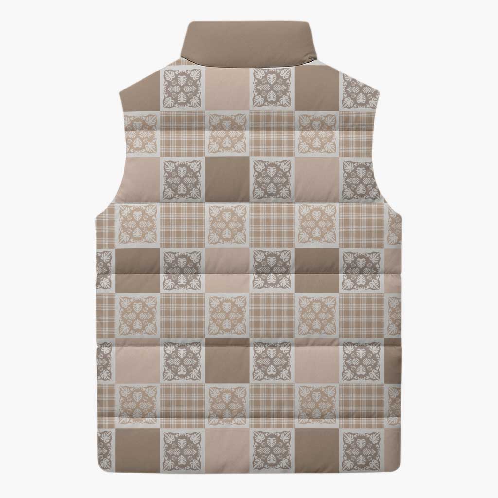 Hawaiian Palaka Quilt Pattern Sleeveless Puffer Jacket Hawaii Culture Tropical Flowers Mix - Polynesian Pride