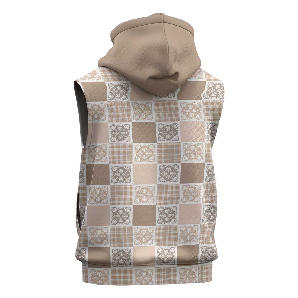 Hawaiian Palaka Quilt Pattern Sleeveless Zip Hoodie Hawaii Culture Tropical Flowers Mix - Polynesian Pride