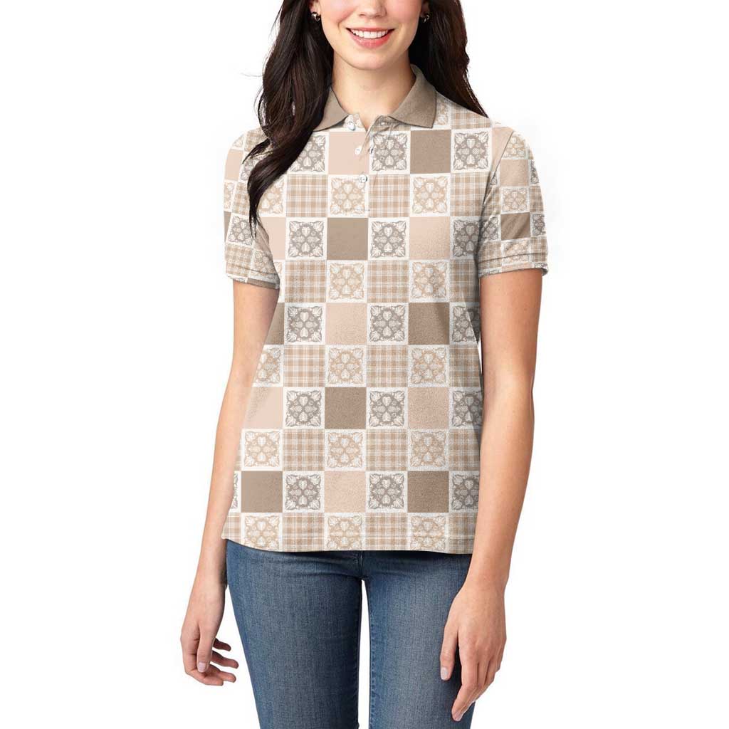 Hawaiian Palaka Quilt Pattern Women Polo Shirt Hawaii Culture Tropical Flowers Mix - Polynesian Pride