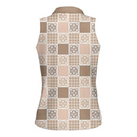 Hawaiian Palaka Quilt Pattern Women Sleeveless Polo Shirt Hawaii Culture Tropical Flowers Mix - Polynesian Pride