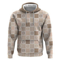 Hawaiian Palaka Quilt Pattern Zip Hoodie Hawaii Culture Tropical Flowers Mix - Polynesian Pride