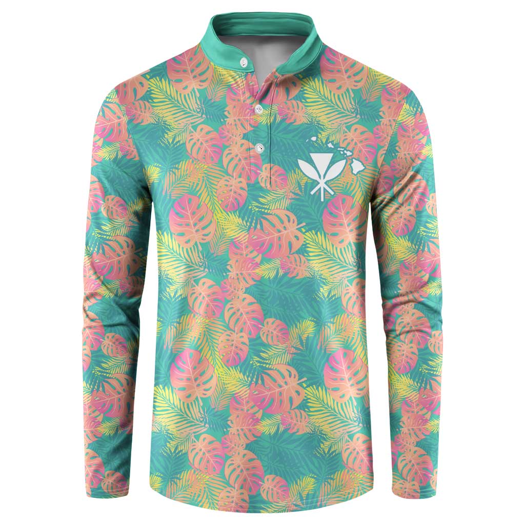 Seamless Hawaiian Quilt Pattern Button Sweatshirt Hawaii Culture Palm Leaf Tropical - Polynesian Pride