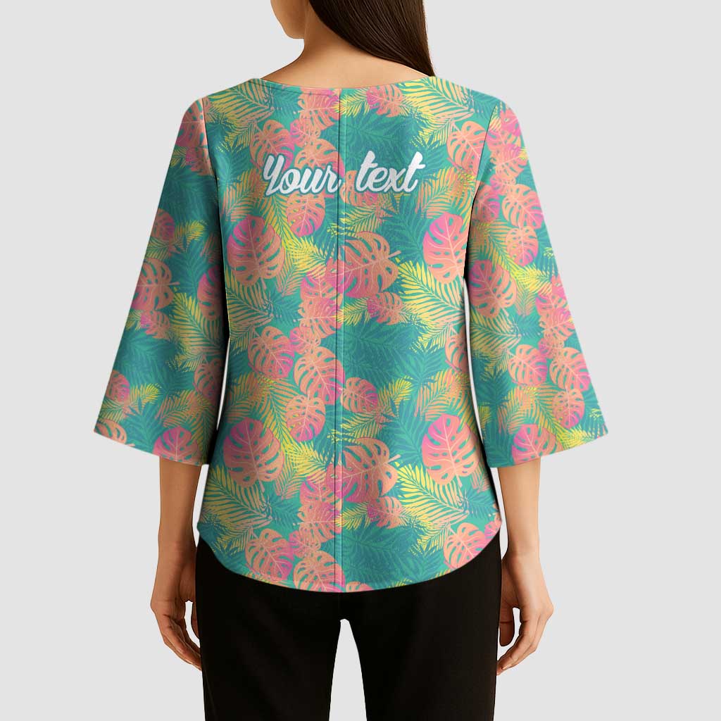 Seamless Hawaiian Quilt Pattern Kimono Sleeve Blouse Hawaii Culture Palm Leaf Tropical - Polynesian Pride