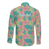 Seamless Hawaiian Quilt Pattern Long Sleeve Button Shirt Hawaii Culture Palm Leaf Tropical - Polynesian Pride