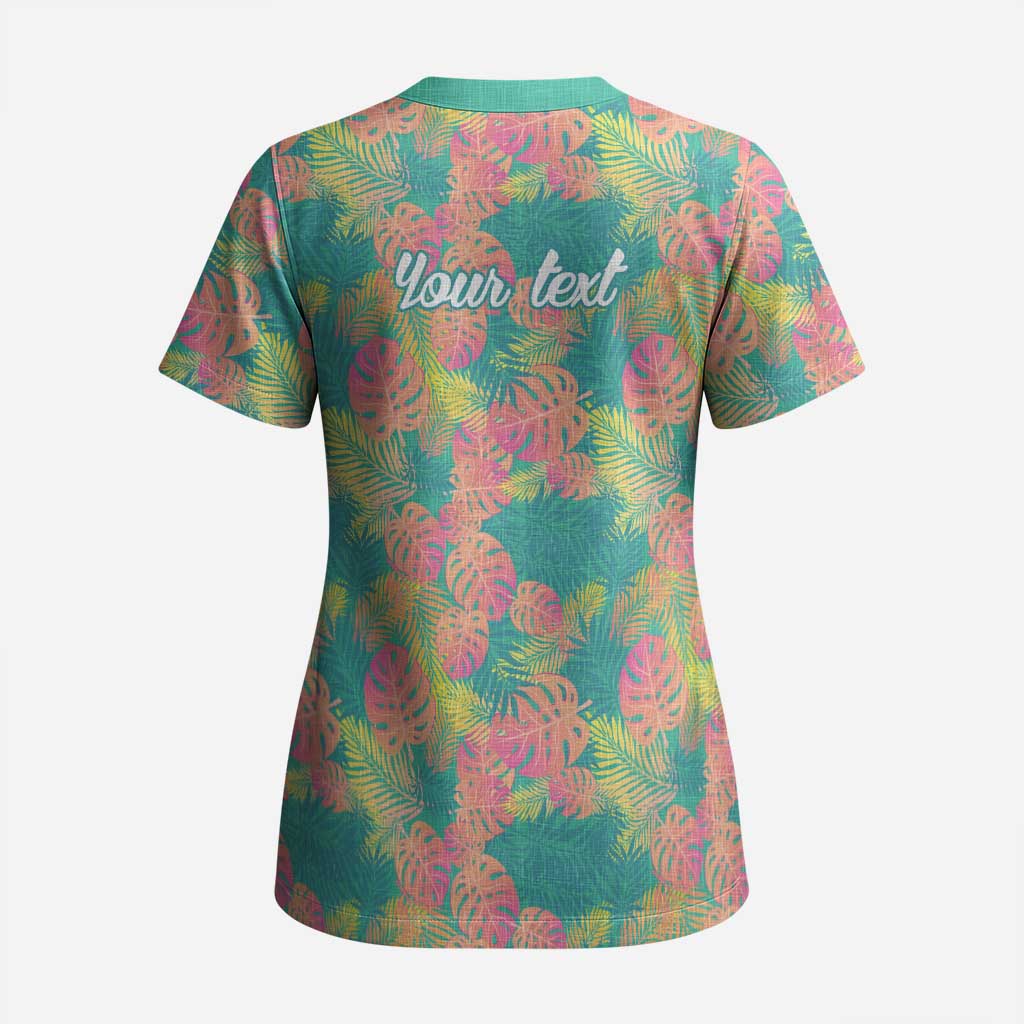 Seamless Hawaiian Quilt Pattern Scrub Top Hawaii Culture Palm Leaf Tropical - Polynesian Pride