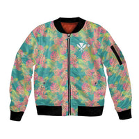 Seamless Hawaiian Quilt Pattern Sleeve Zip Bomber Jacket Hawaii Culture Palm Leaf Tropical - Polynesian Pride