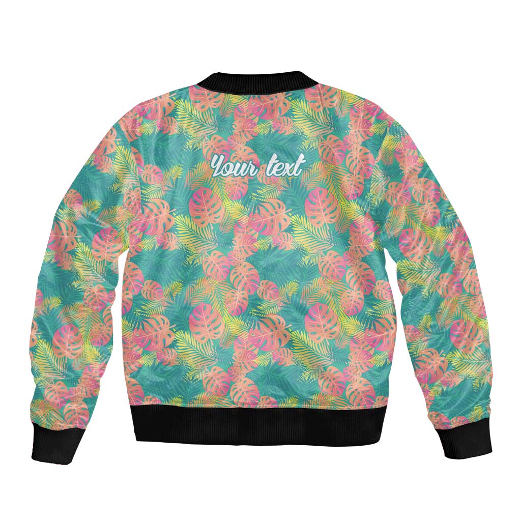 Seamless Hawaiian Quilt Pattern Sleeve Zip Bomber Jacket Hawaii Culture Palm Leaf Tropical - Polynesian Pride