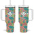 Seamless Hawaiian Quilt Pattern Tumbler With Handle Hawaii Culture Palm Leaf Tropical - Polynesian Pride