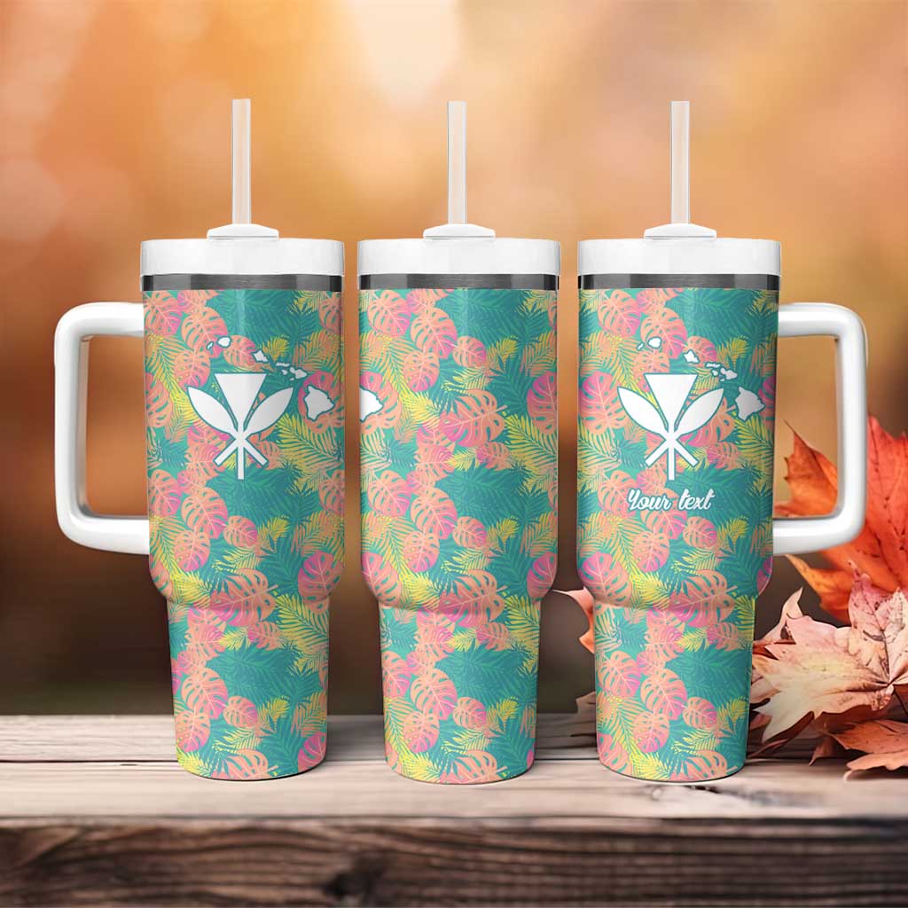 Seamless Hawaiian Quilt Pattern Tumbler With Handle Hawaii Culture Palm Leaf Tropical - Polynesian Pride