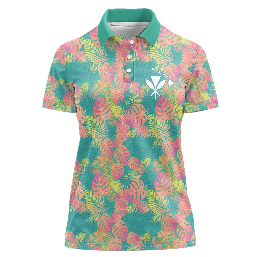 Seamless Hawaiian Quilt Pattern Women Polo Shirt Hawaii Culture Palm Leaf Tropical - Polynesian Pride