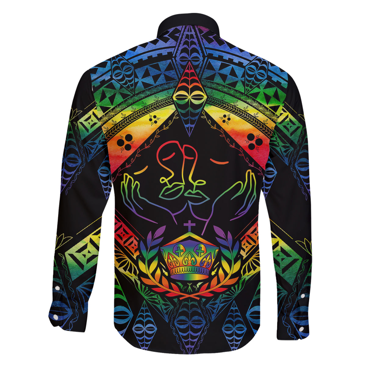 Tonga LGBT Family Matching Long Sleeve Bodycon Dress and Hawaiian Shirt Love Is Love Ngatu Rainbow Water Color LT9 - Polynesian Pride