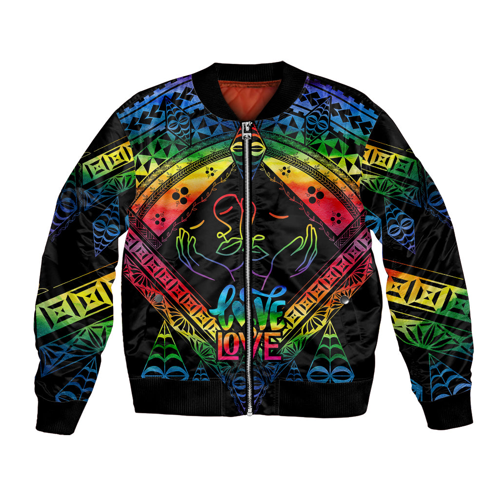 personalised-tonga-lgbt-bomber-jacket-love-is-love-ngatu-rainbow-water-color