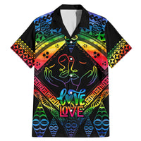 Personalised Tonga LGBT Family Matching Mermaid Dress and Hawaiian Shirt Love Is Love Ngatu Rainbow Water Color LT9 Dad's Shirt - Short Sleeve Black - Polynesian Pride