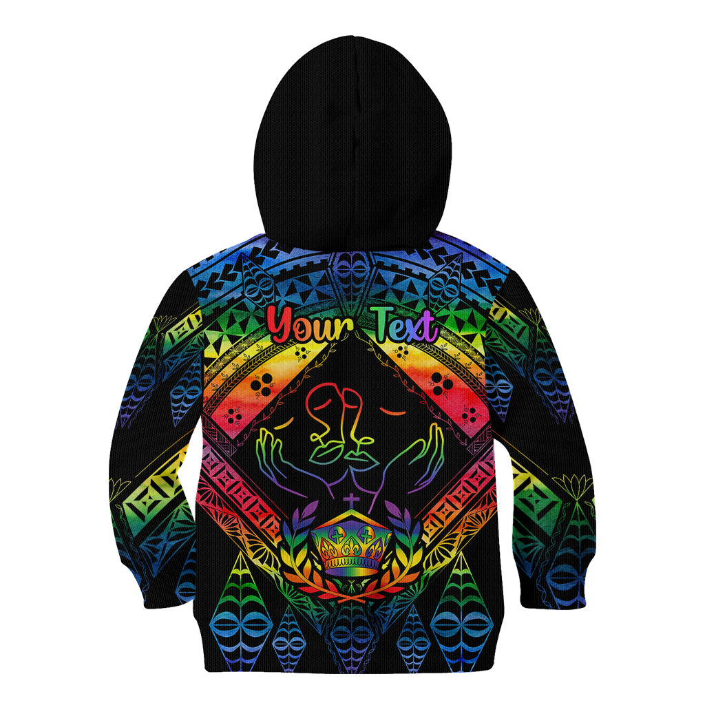 Personalised Tonga LGBT Kid Hoodie Love Is Love Ngatu Rainbow Water Color LT9 - Polynesian Pride