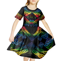 Personalised Tonga LGBT Kid Short Sleeve Dress Love Is Love Ngatu Rainbow Water Color LT9 - Polynesian Pride