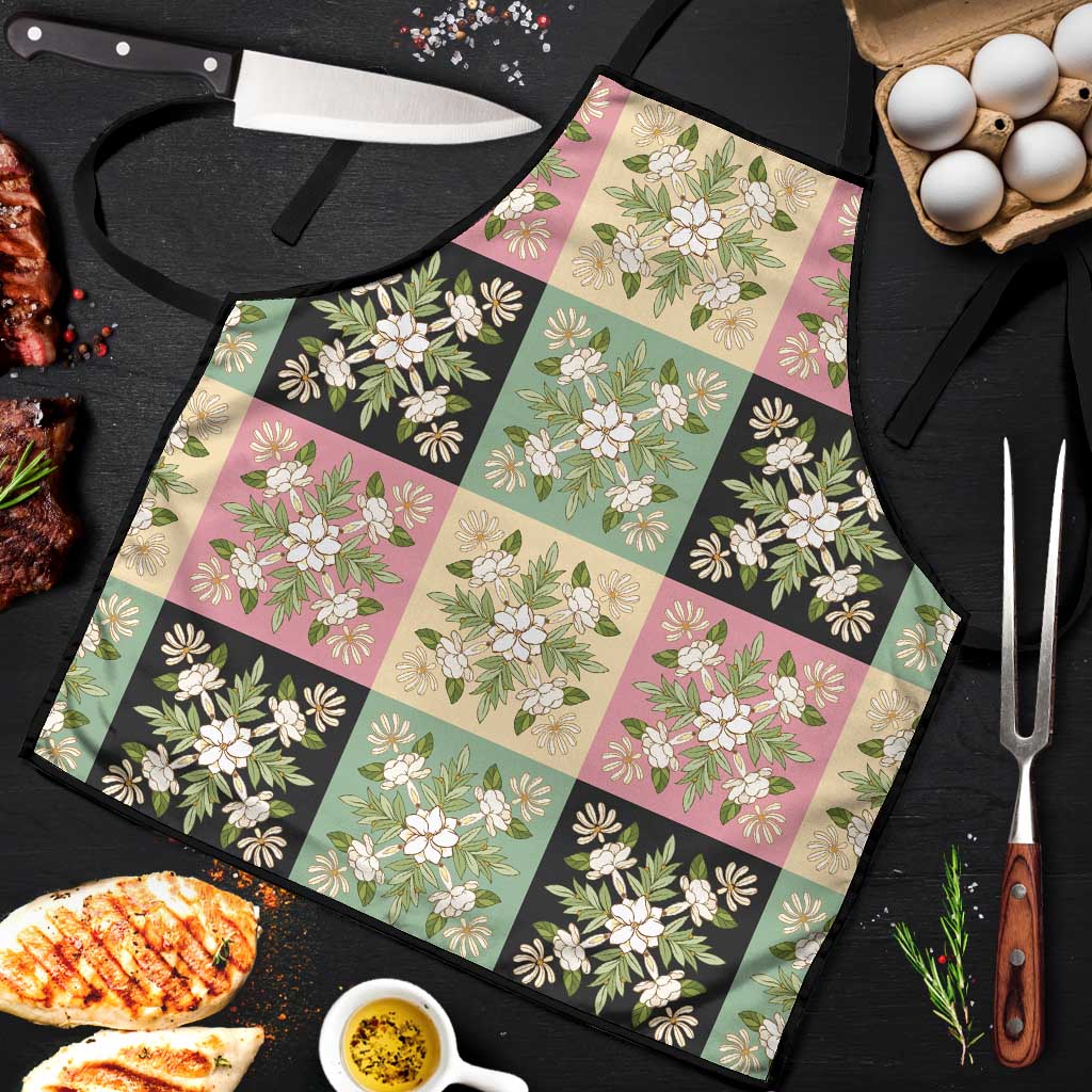 Seamless Pattern Maile and Pikake Lei Apron Squares Maile Leaf - Polynesian Pride