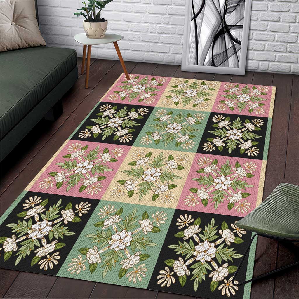 Seamless Pattern Maile and Pikake Lei Area Rug Squares Maile Leaf LT9 Green - Polynesian Pride