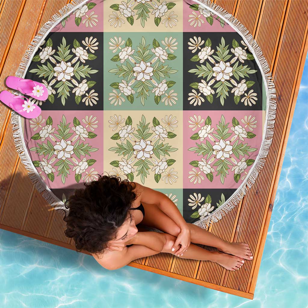 Seamless Pattern Maile and Pikake Lei Beach Blanket Squares Maile Leaf - Polynesian Pride