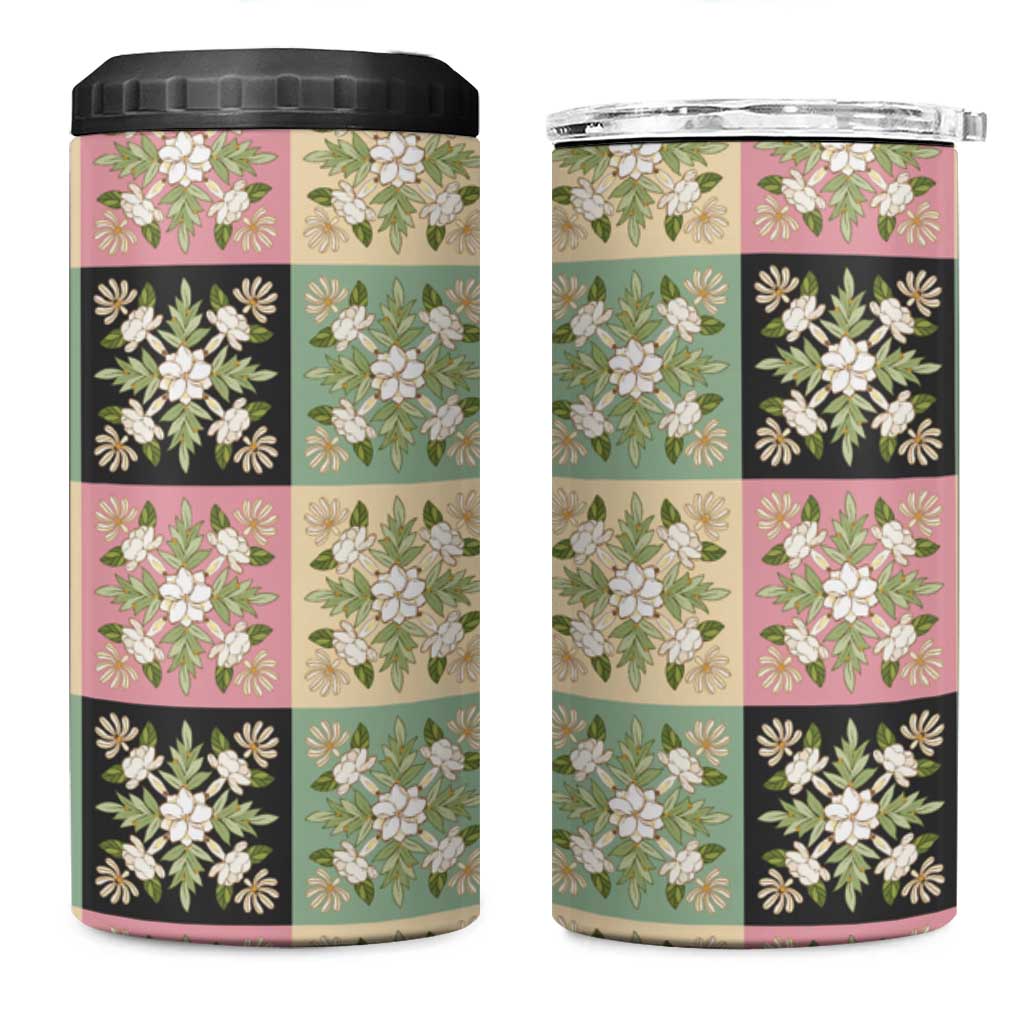 Seamless Pattern Maile and Pikake Lei 4 in 1 Can Cooler Tumbler Squares Maile Leaf - Polynesian Pride