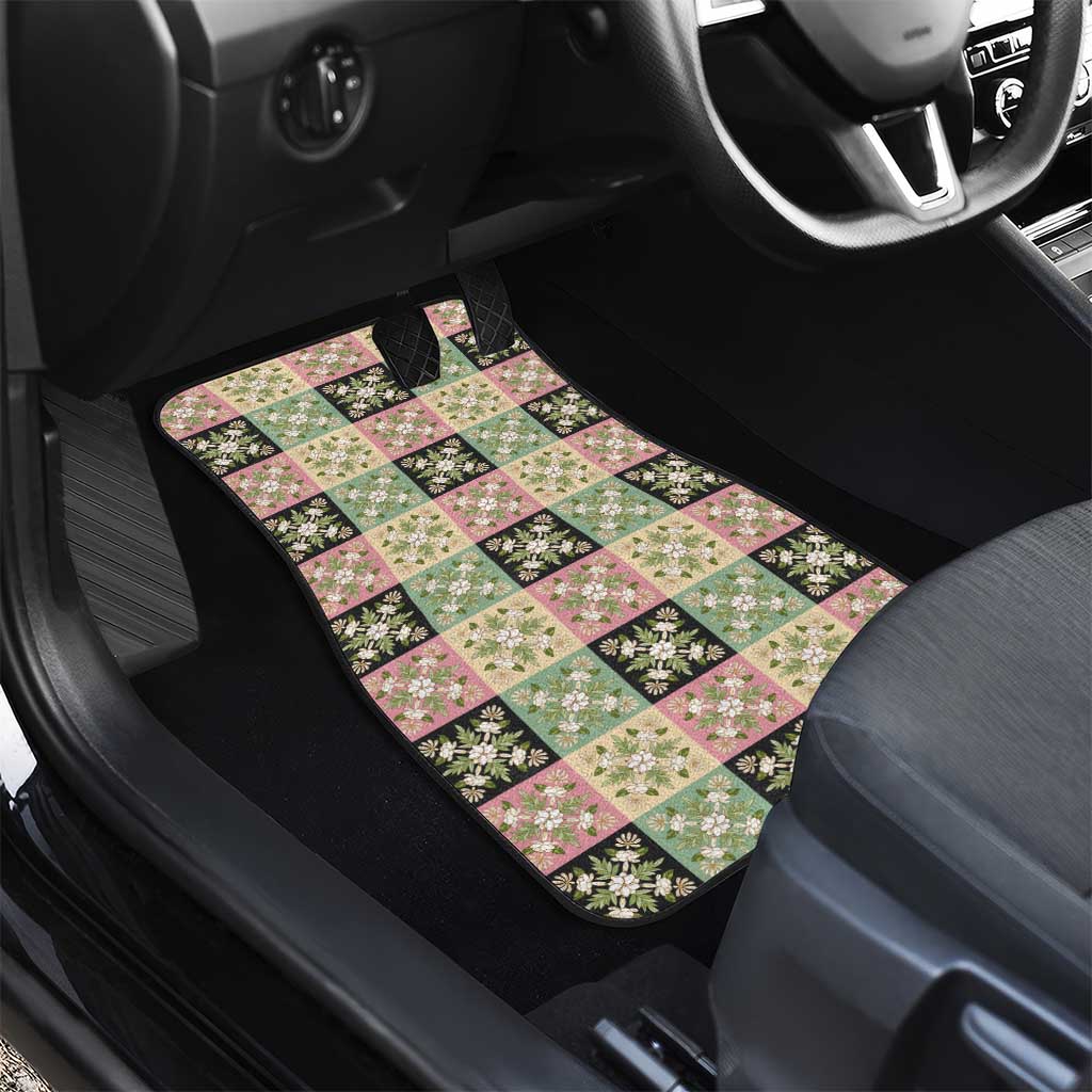 Seamless Pattern Maile and Pikake Lei Car Mats Squares Maile Leaf - Polynesian Pride