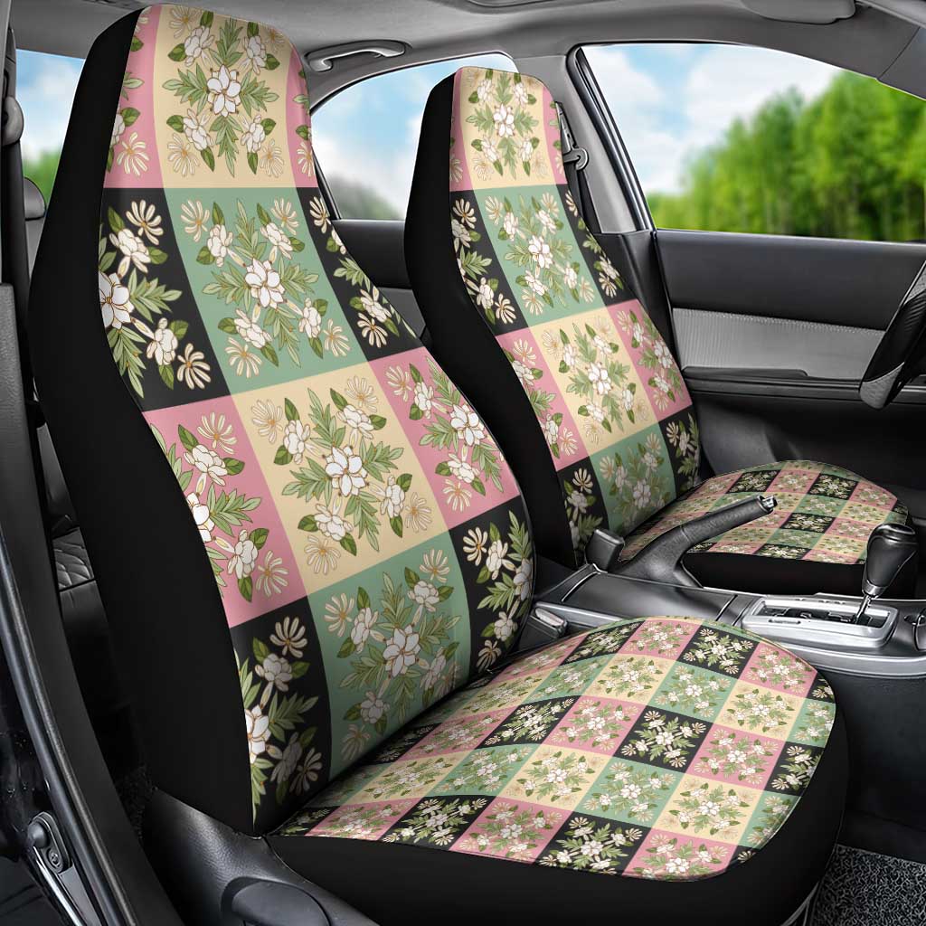 Seamless Pattern Maile and Pikake Lei Car Seat Cover Squares Maile Leaf - Polynesian Pride