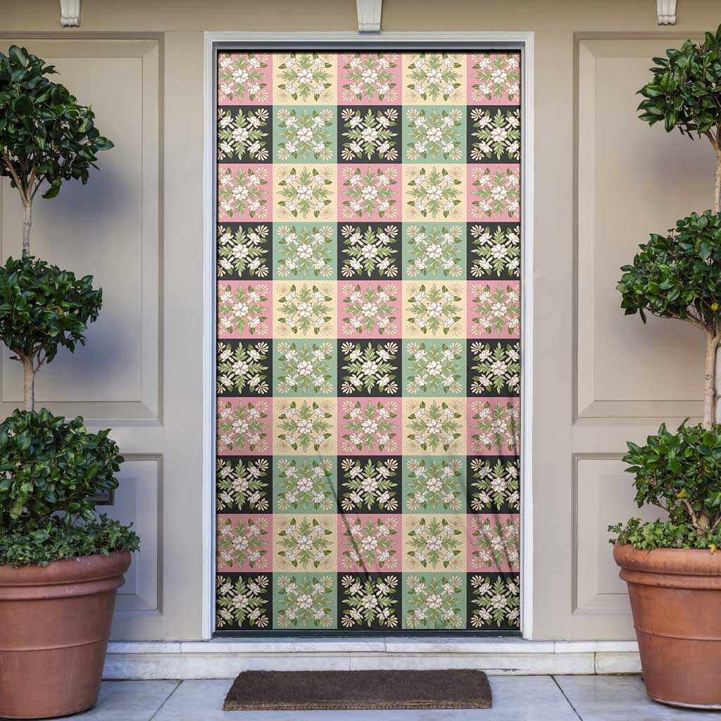 Seamless Pattern Maile and Pikake Lei Door Cover Squares Maile Leaf - Polynesian Pride