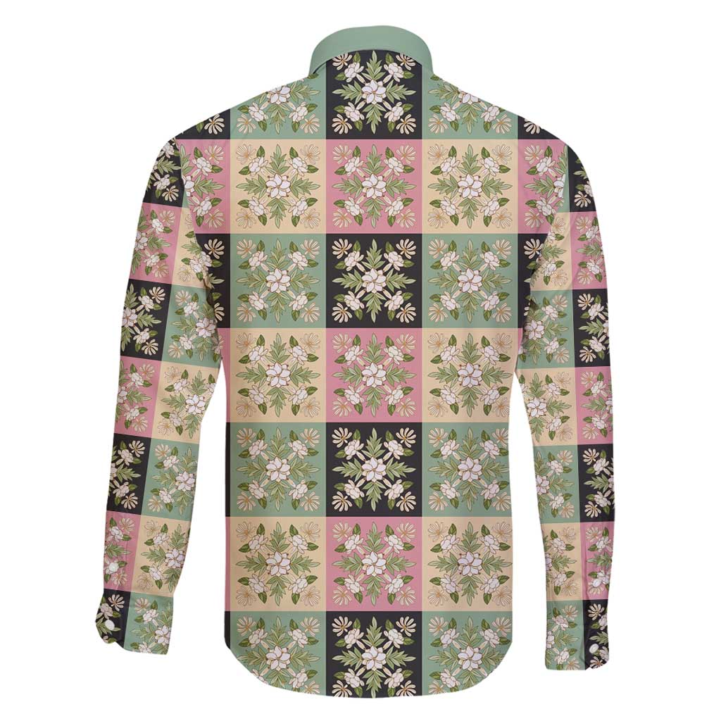 Seamless Pattern Maile and Pikake Lei Family Matching Long Sleeve Bodycon Dress and Hawaiian Shirt Squares Maile Leaf - Polynesian Pride