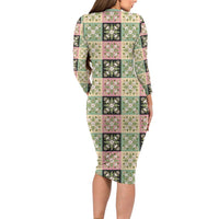 Seamless Pattern Maile and Pikake Lei Family Matching Long Sleeve Bodycon Dress and Hawaiian Shirt Squares Maile Leaf - Polynesian Pride