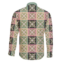 Seamless Pattern Maile and Pikake Lei Family Matching Off Shoulder Maxi Dress and Hawaiian Shirt Squares Maile Leaf - Polynesian Pride