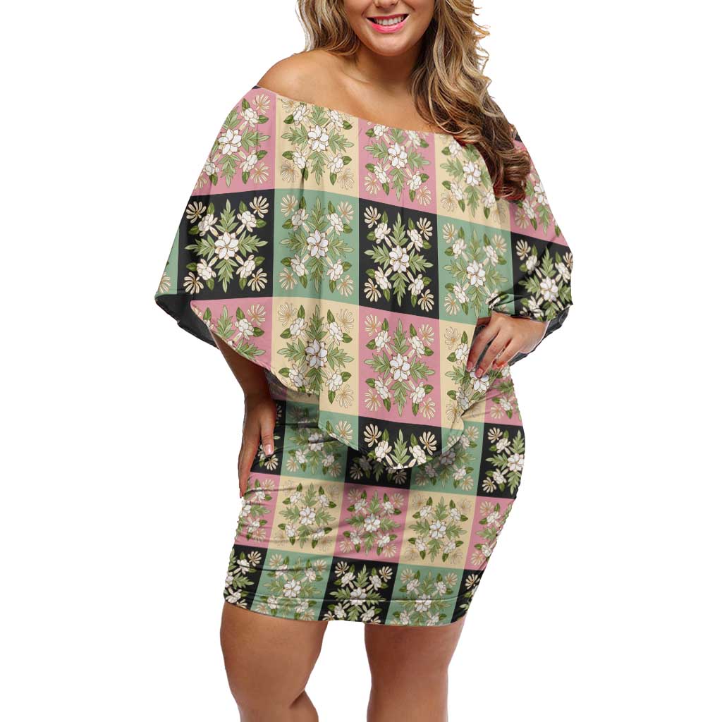 Seamless Pattern Maile and Pikake Lei Family Matching Off Shoulder Short Dress and Hawaiian Shirt Squares Maile Leaf - Polynesian Pride