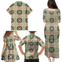 Seamless Pattern Maile and Pikake Lei Family Matching Puletasi and Hawaiian Shirt Squares Maile Leaf - Polynesian Pride