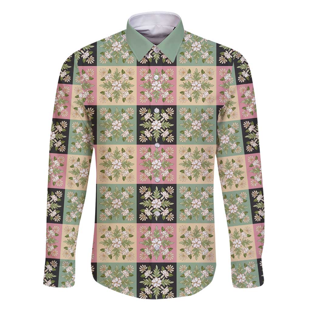 Seamless Pattern Maile and Pikake Lei Family Matching Puletasi and Hawaiian Shirt Squares Maile Leaf - Polynesian Pride