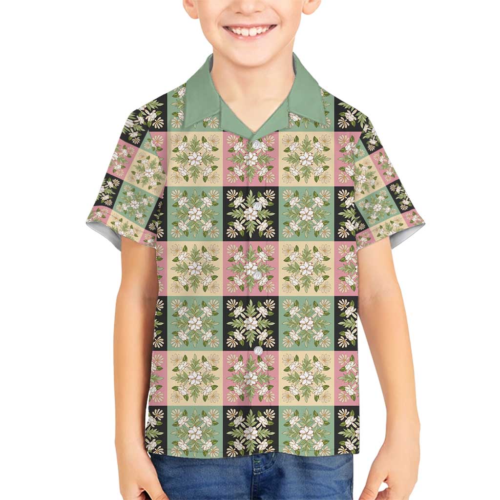 Seamless Pattern Maile and Pikake Lei Family Matching Puletasi and Hawaiian Shirt Squares Maile Leaf - Polynesian Pride